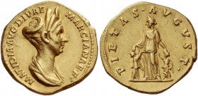 Matidia, daughter of Trajan’s sister
Aureus 112, AV 7.26 g. MATIDIA AVG DIVAE – MARCIANAE F Draped bust r., hair elaborately dressed, above which cre...