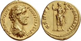 Antoninus Pius, 138-161
Aureus 140-143, AV 7.12 g. ANTONINVS AVG – PIVS P P TR P COS III Bare-headed, draped and cuirassed bust r. Rev. GENIVS – POP ...