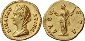 Faustina I, wife of Antoninus Pius
Diva Faustina. Aureus after 141, AV 7.27 g. DIVA FAV – STINA Diademed, veiled and draped bust l. Rev. AVGV – STA C...