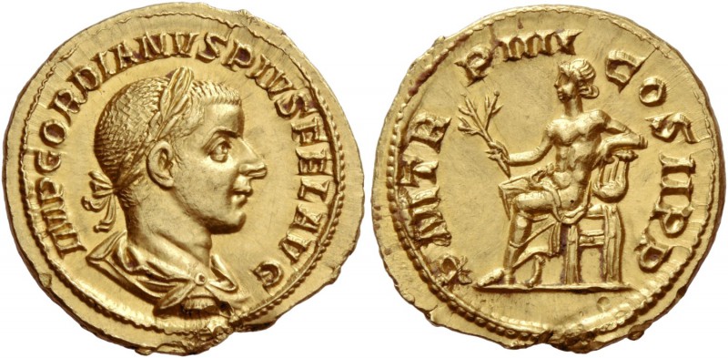 Gordian III, 238 – 244
Aureus 241-243, AV 4.95 g. IMP GORDIANVS PIVS FEL AVG La...