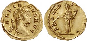 Gallienus, 253 – 268
Aureus 260-268, AV 1.15 g. GALLIE – NVS AVG Laureate head r. Rev. PROVID – EN – TIA AVG Providentia standing l., holding wand in...