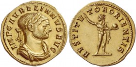 Aurelian, 270 – 275
Aureus, Siscia 274-275, AV 5.26 g. IMP C AVRELIANVS AVG Laureate, draped and cuirassed bust r. Rev. RESTITV – TOR ORIENTIS Sol st...