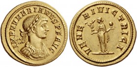 Numerian augustus, 283 – 284
Aureus 284, AV 6.58 g. IMP NVMERIANVS P F AVG Laureate and cuirassed bust r., with drapery on l. shoulder. Rev. VENE – R...