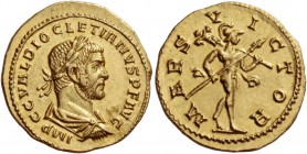 Diocletian, 284-305
Aureus, Lugdunum 285-286, AV 4.61 g. IMP C C VAL DIOCLETIANVS P F AVG Laureate and draped bust r. Rev. M – ARS V – I – CTOR Mars ...