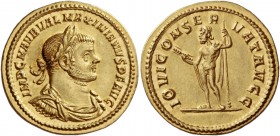 Maximianus augustus, first reign 286 – 305
Aureus circa 286, AV 5.30 g. IMP C M AVR VAL MAXIMIANVS P F AVG Laureate and draped bust r. Rev. IOVI CONS...