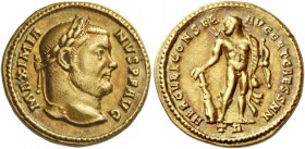 Maximianus augustus, first reign 286 – 305
Aureus, Treveri 295-305, AV 5.43 g. MAXIMIA – NVS P F AVG Laureate head r. Rev. HERCVLI CONSER – AVGG ET C...