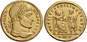 Constantine I, 307 – 337
Solidus, Ticinum 313-315, AV 4.38 g. CONSTANTI – NVS P F AVG Laureate head r. Rev. RESTITVTORI LIBERTATIS Roma seated r. on ...