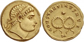 Constantine I, 307 – 337
Solidus, Nicomedia 326, AV 4.52 g. Diademed head r. Rev. CONSTANTINVS AVG Two laurel wreaths; above *; below, N. C 105. RIC ...