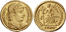 Constantine I, 307 – 337
Solidus, Antiochia 336-337, AV 4.49 g. CONSTANTI – NVS MAX AVG Rosette-diademed, draped and cuirassed bust r. Rev. VICTORIA ...