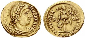 Constantius III, 8th February – 2nd September 421
Tremissis, Ravenna 8th February-2nd September 421, AV 1.50 g. D N CONSTAN – TIVS P F AVG Rosette-di...