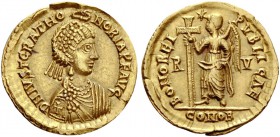 Justa Gratia Honoria, sister of Valentinian III
Solidus, Ravenna 430-435, AV 4.50 g. D N IVST GRAT HO – NORIA P F AVG Pearl-diademed and draped bust ...