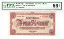 Germany - Sudetenland and Lower Silesia - 20 Reichsmark - 1945 - PMG 66 EPQ - Pick#187