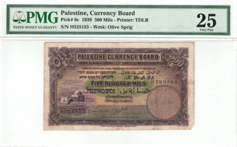 Palestine - 500 Mils - 1939 - PMG 25 Pick#6c S/N H525155