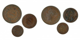 Straits Settlements - 1/4 Cent - 1/2 Cent - 1 Cent - 1845 - lot of 3