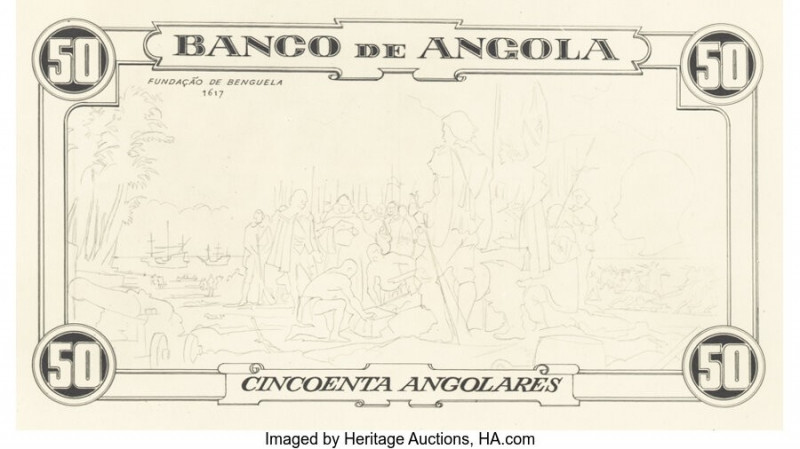 Group of 7 Printed Presentation Essays Angola Banco De Angola 20 Angolares 1944 ...