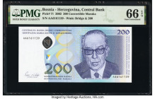 Bosnia - Herzegovina Central Bank 200 Convertible Maraka ND (2002) Pick 71 PMG Gem Uncirculated 66 EPQ. This example comes with commemorative folder.
...