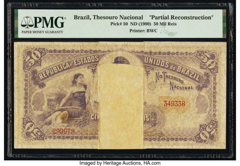 Brazil Thesouro Nacional 50 Mil Reis (ND 1900) Pick 50 Partial Reconstruction PM...