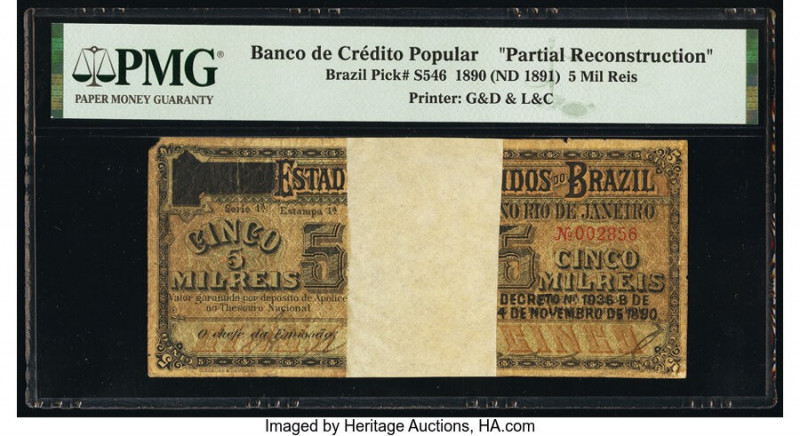 Brazil Banco de Credito Popular 5 Mil Reis 4.11.1890 ND (1891) Pick S546 Partial...