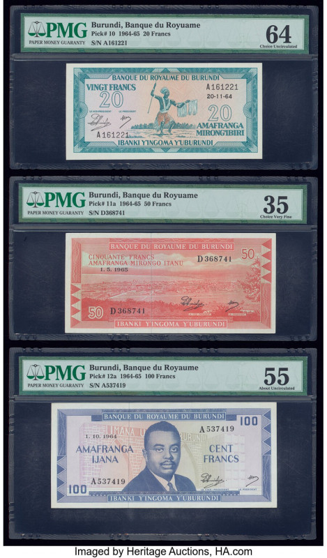 Burundi Banque du Royaume 20; 50; 100 Francs 1964; 1965; 1964 Pick 10; 11a; 12a ...