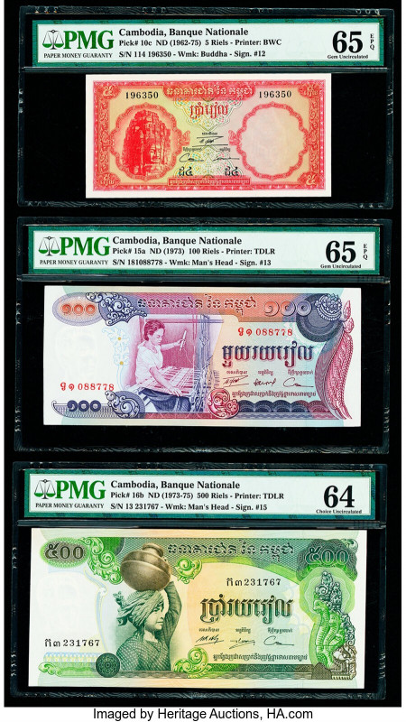 Cambodia and Maldives Group of 5 Graded Examples PMG Gem Uncirculated 65 EPQ (2)...