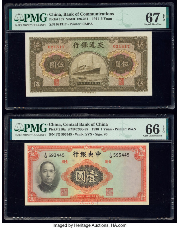 China Bank of Communications; Central Bank of China 5; 1 Yuan 1941; 1936 Pick 15...