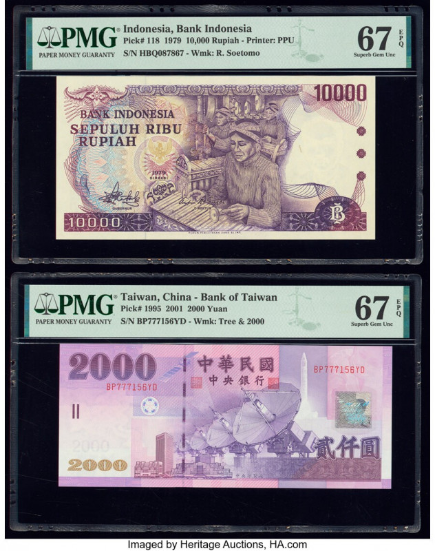China Bank of Taiwan 2000 Yuan 2001 Pick 1995 PMG Superb Gem Unc 67 EPQ; Indones...