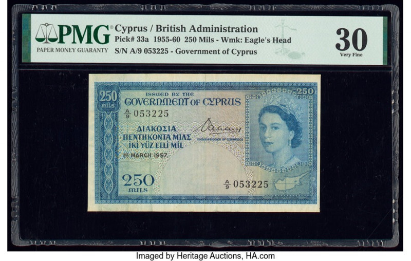 Cyprus Central Bank of Cyprus 250 Mils 1.3.1957 Pick 33a PMG Very Fine 30. 

HID...