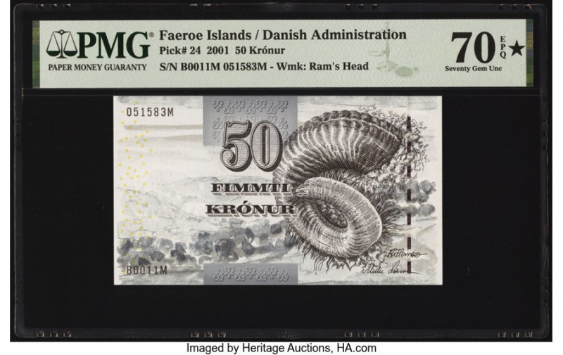 Faeroe Islands Foroyar 50 Kronur 2001 Pick 24 PMG Gem Uncirculated 70 EPQ S. 

H...