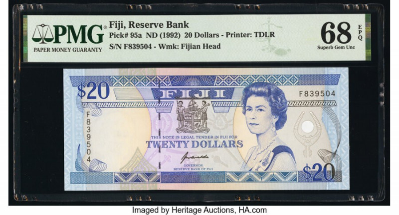 Fiji Reserve Bank of Fiji 20 Dollars ND (1992) Pick 95a PMG Superb Gem Unc 68 EP...