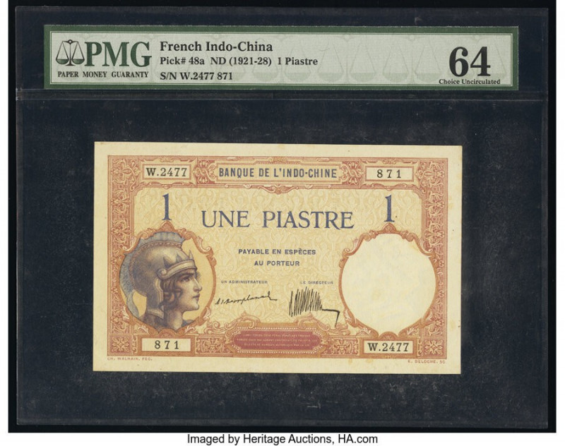 French Indochina Banque de l'Indo-Chine 1 Piastre ND (1921-28) Pick 48a PMG Choi...