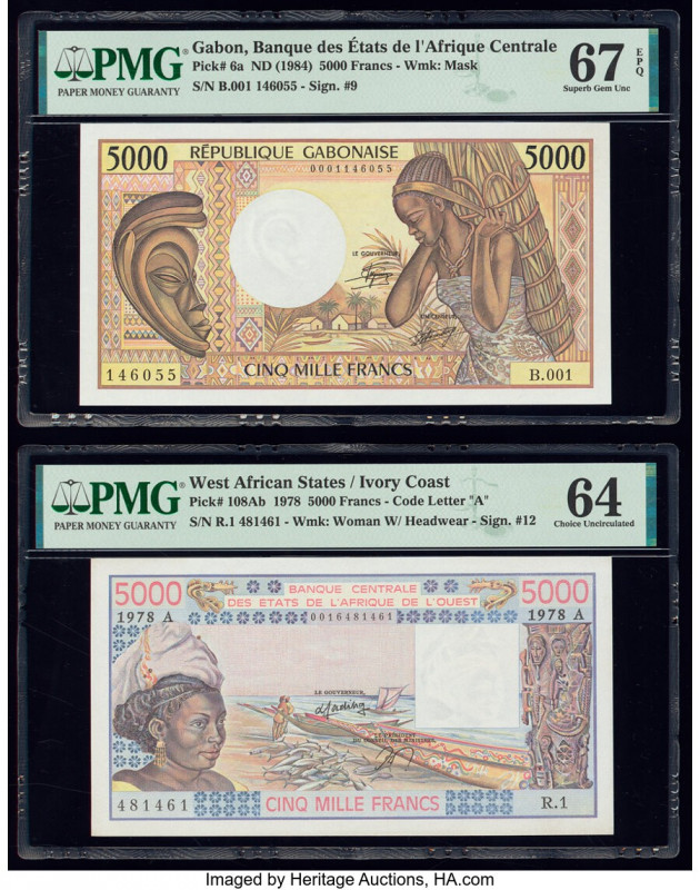 Gabon Banque des Etats de l'Afrique Centrale 5000 Francs ND (1984) Pick 6a PMG S...