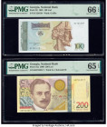Georgia Georgian National Bank 100; 200 Lari 1995; 2006 Pick 59; 75a Two Examples PMG Gem Uncirculated 66 EPQ; Gem Uncirculated 65 EPQ. 

HID098012420...