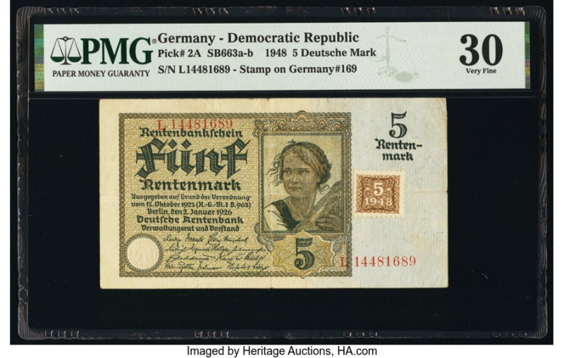 Germany Democratic Republic Treasury 5 Deutsche Mark 15.10.1948 Pick 2A PMG Very...