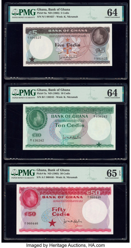 Ghana Bank of Ghana 5; 10; 50 Cedis ND (1965) Pick 6a; 7a; 8a Three Examples PMG...