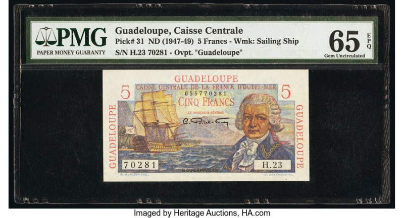 Guadeloupe Caisse Centrale de la France d'Outre-Mer 5 Francs ND (1947-49) Pick 3...