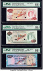Guyana Bank of Guyana 1; 5; 100 Dollar ND (1966-92) (2); ND (1989) Pick 21s; 22s; 28s Three Specimen PMG Gem Uncirculated 66 EPQ (2); Gem Uncirculated...