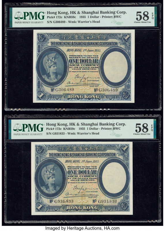 Hong Kong Hongkong & Shanghai Banking Corp. 1 Dollar 1.6.1935 Pick 172c Two Exam...