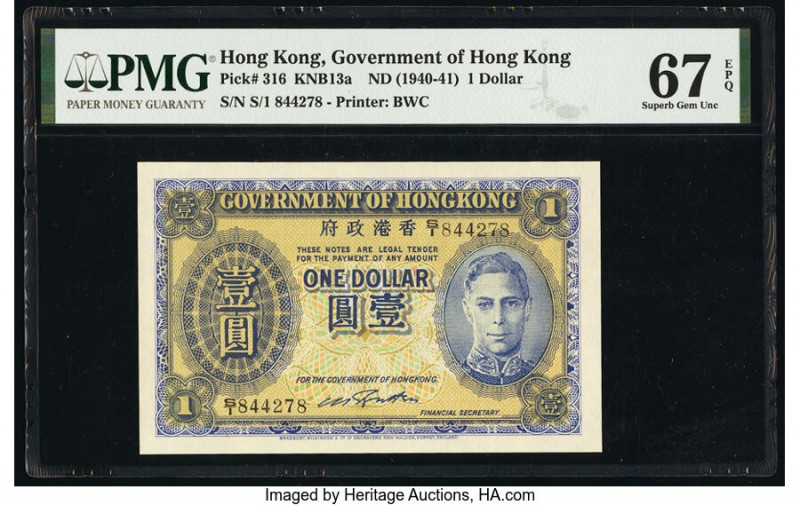 Hong Kong Government of Hong Kong 1 Dollar ND (1940-41) Pick 316 KNB13a PMG Supe...