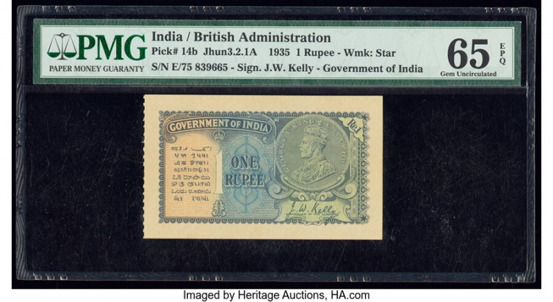 India Government of India 1 Rupee 1935 Pick 14b Jhun3.2.1A PMG Gem Uncirculated ...