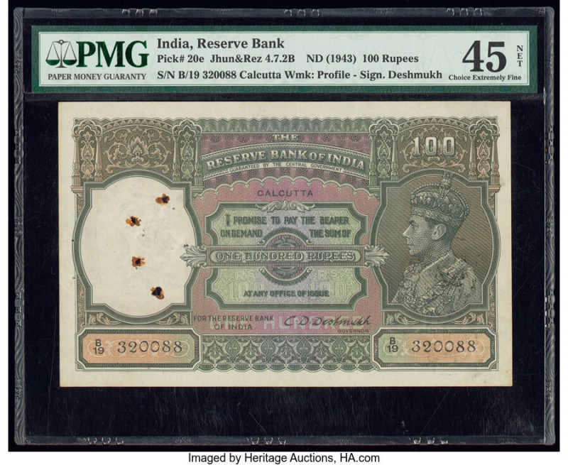 India Reserve Bank of India 100 Rupees ND (1943) Pick 20e Jhun4.7.2B PMG Choice ...