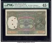 India Reserve Bank of India 100 Rupees ND (1943) Pick 20e Jhun4.7.2B PMG Choice Extremely Fine 45 Net. Staple holes at issue, rust damage, spindle hol...