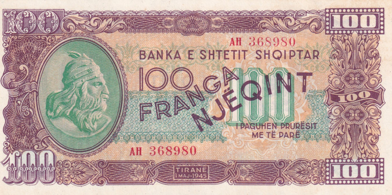 Albania, 100 Franga, 1945, UNC(-), p17
UNC(-)
Light handling
Estimate: $25-50