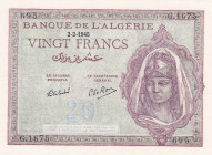 Algeria, 20 Francs, 1945, UNC, p92
UNC
Light handling
Estimate: $50-100