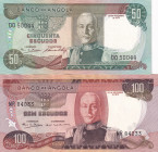 Angola, 50-100 Escudos, 1972, p100; p101, (Total 2 banknotes)
50 Escudos, AUNC(-); 100 Escudos, UNC
Estimate: $15-30