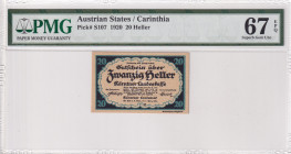 Austria, 20 Heller, 1920, UNC, pS107
UNC
PMG 67 EPQ, High condition 
Estimate: $30-60