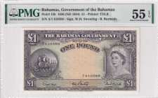 Bahamas, 1 Pound, 1954, AUNC, p15b
AUNC
PMG 55 EPQ, Queen Elizabeth II. Potrait
Estimate: $300-600