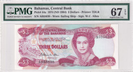 Bahamas, 3 Dollars, 1984, UNC, p44a
UNC
PMG 67 EPQ, High condition 
Estimate: $30-60