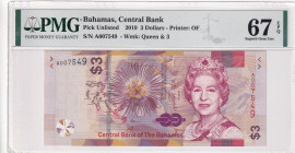 Bahamas, 3 Dollars, 2019, UNC, pNew
UNC
PMG 67 EPQ, High condition , Queen Elizabeth II. Potrait
Estimate: $25-50