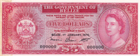 Belize, 5 Dollars, 1976, XF, p5bs, SPECIMEN
XF
Stained
Estimate: $250-500