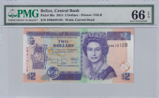 Belize, 2 Dollars, 2014, UNC, p66e
UNC
PMG 66 EPQ, Queen Elizabeth II. Potrait
Estimate: $30-60